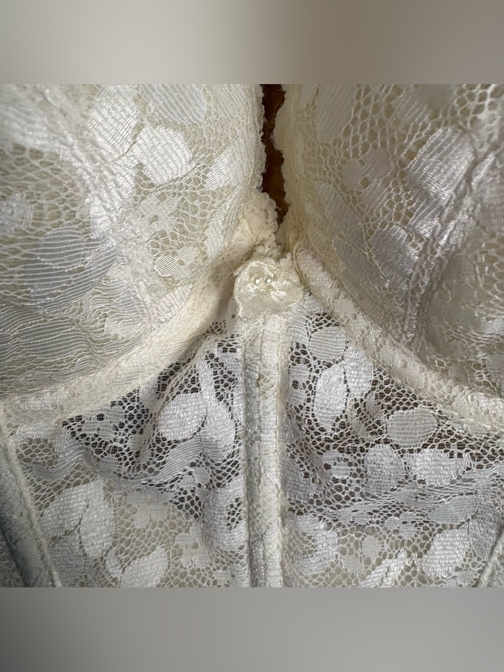 Vintage 70s Cream White Sheer Mesh Floral Lace Corset Top Bustier Longline Bra - Picture 6 of 16